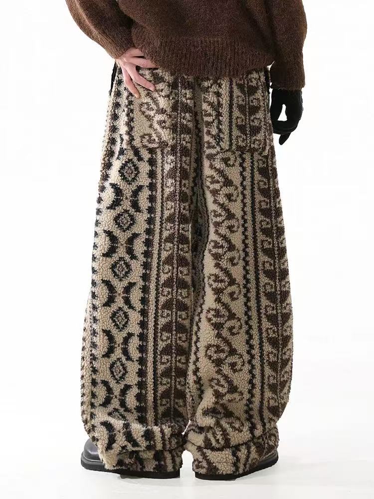 Insulated Fair Isle Fleece Wide-Leg Pants
