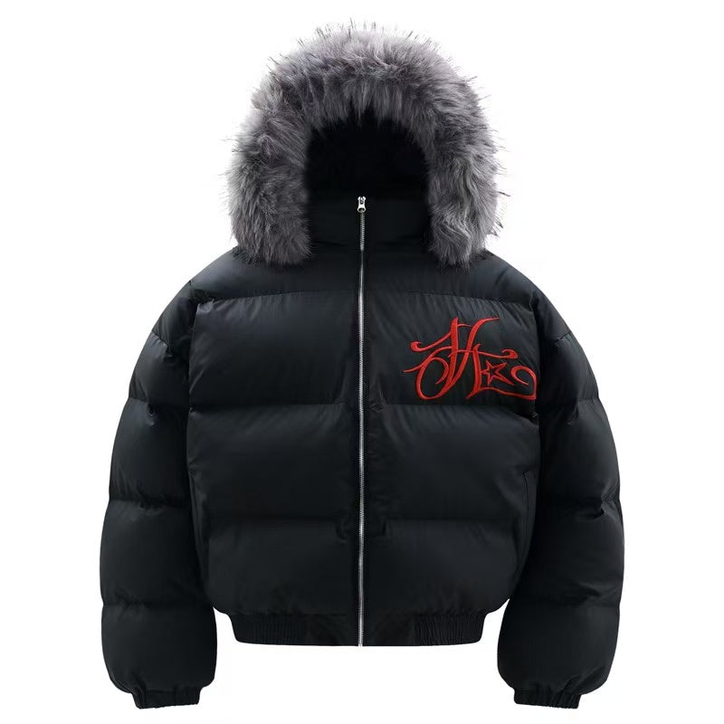Detachable-Fur-Collar Padded Hooded Jacket