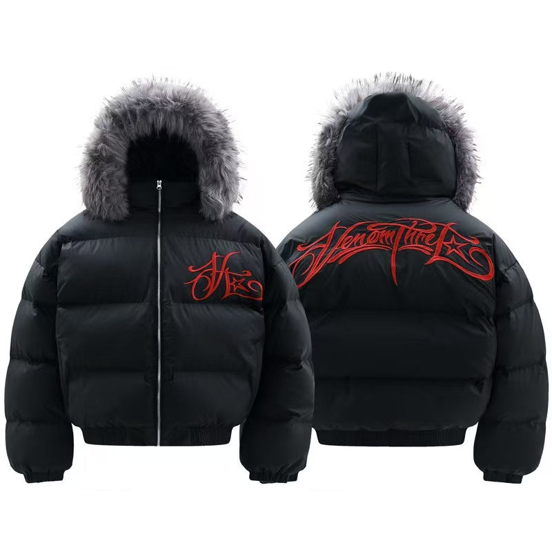 Detachable-Fur-Collar Padded Hooded Jacket