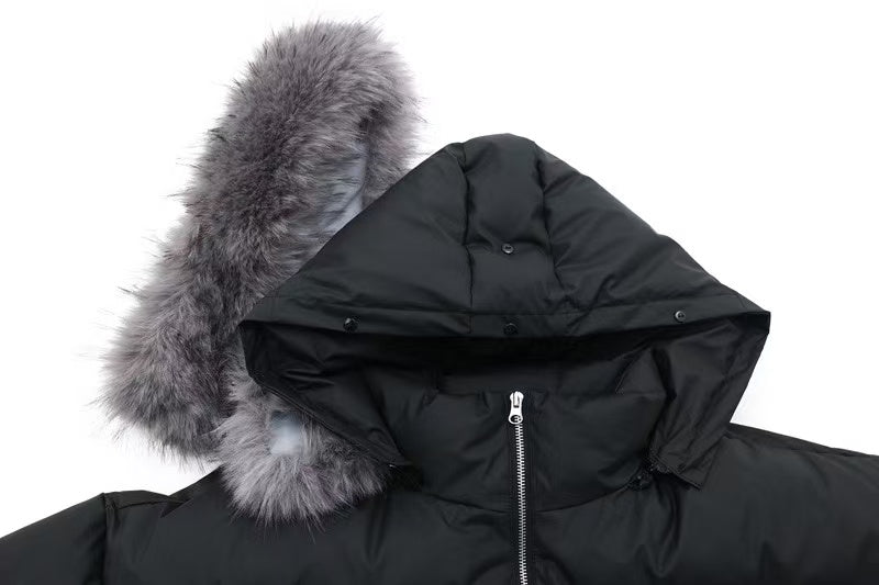 Detachable-Fur-Collar Padded Hooded Jacket