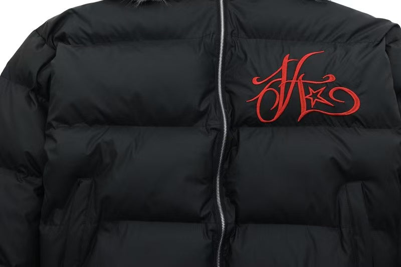 Detachable-Fur-Collar Padded Hooded Jacket