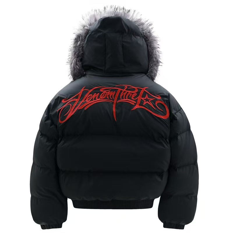 Detachable-Fur-Collar Padded Hooded Jacket