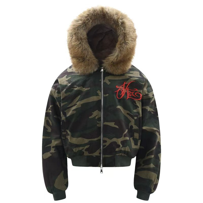 Detachable-Fur-Collar Padded Hooded Jacket