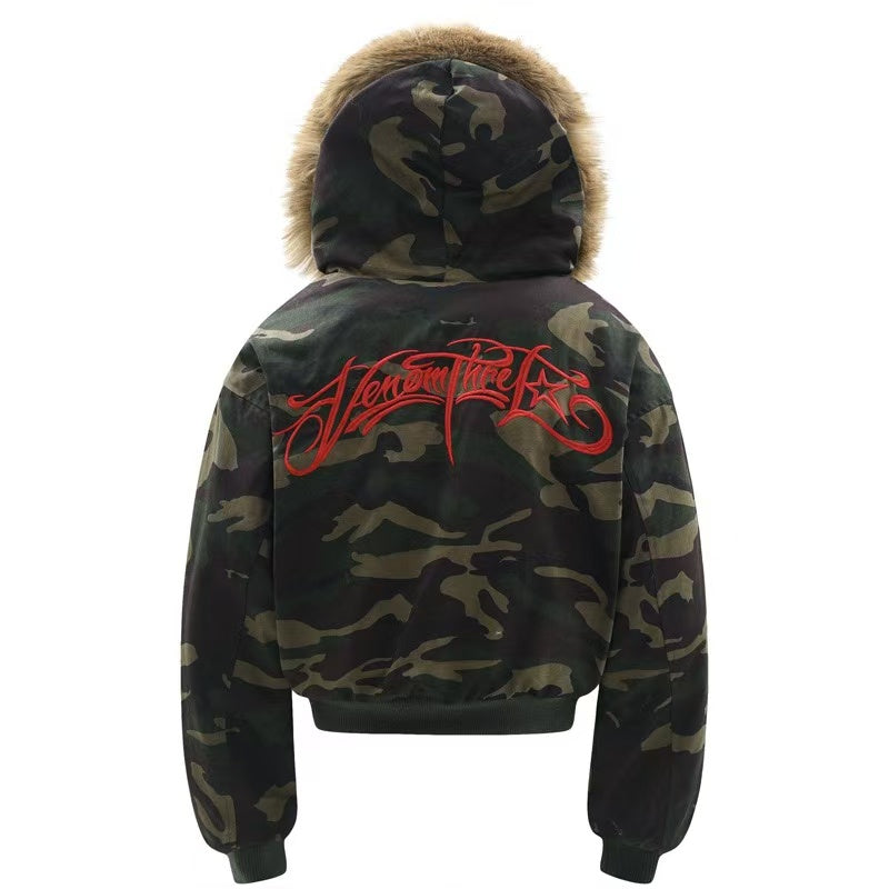 Detachable-Fur-Collar Padded Hooded Jacket