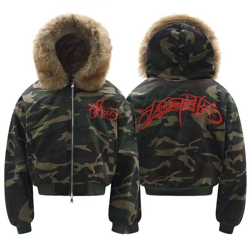 Detachable-Fur-Collar Padded Hooded Jacket