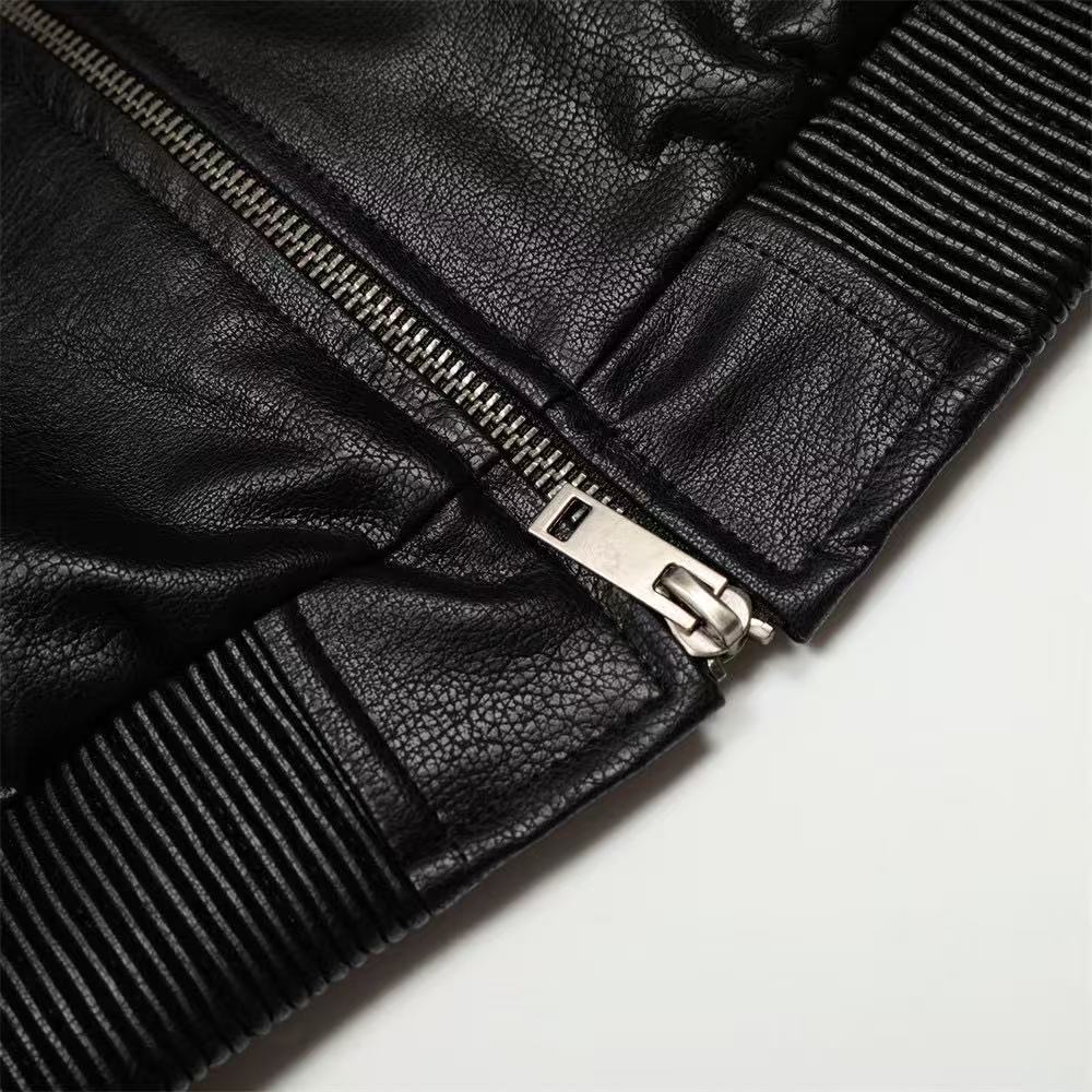 PU Leather Hooded Jacket