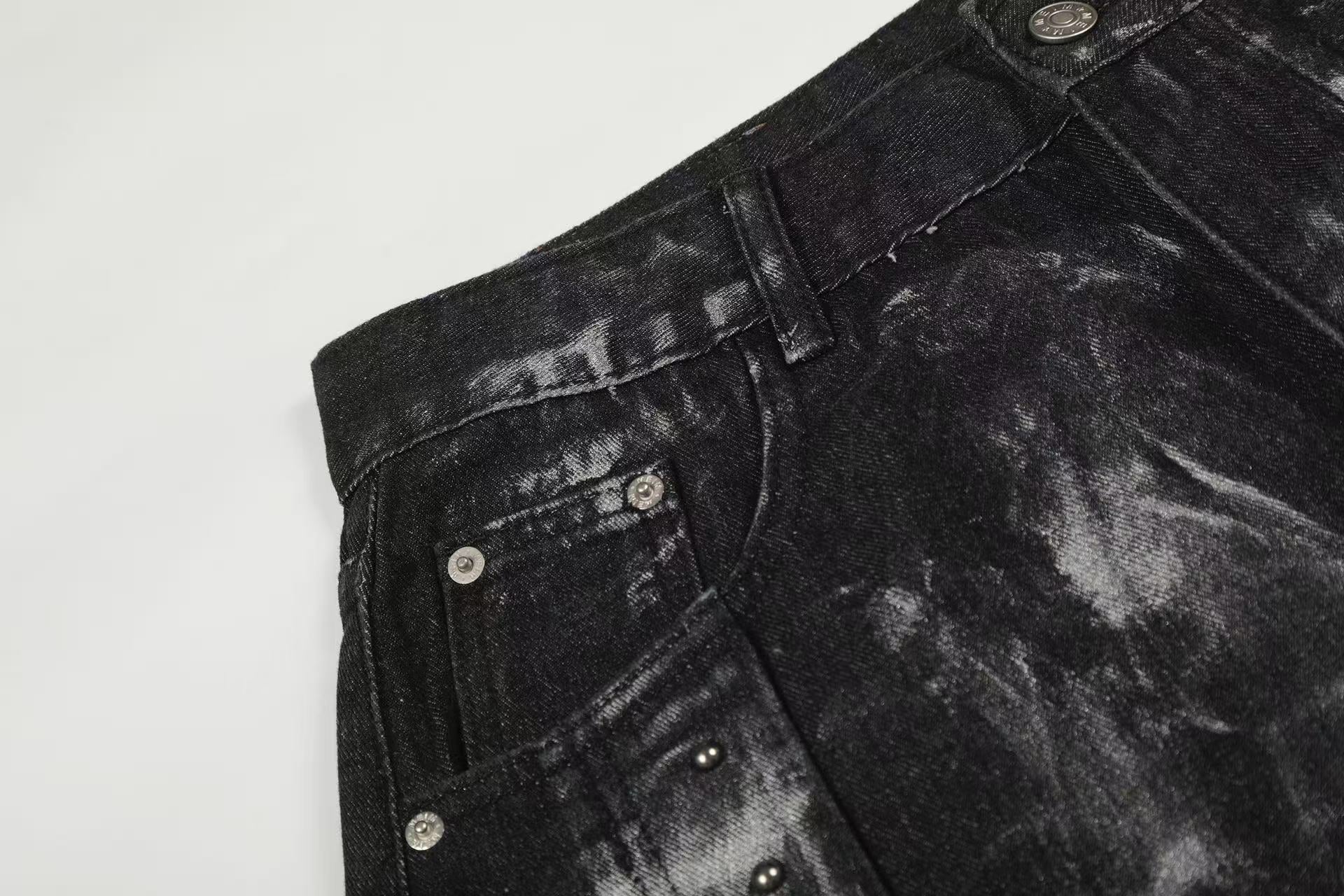 Wasteland-Style Splatter-Bleached Ripped Wide-Leg Jeans