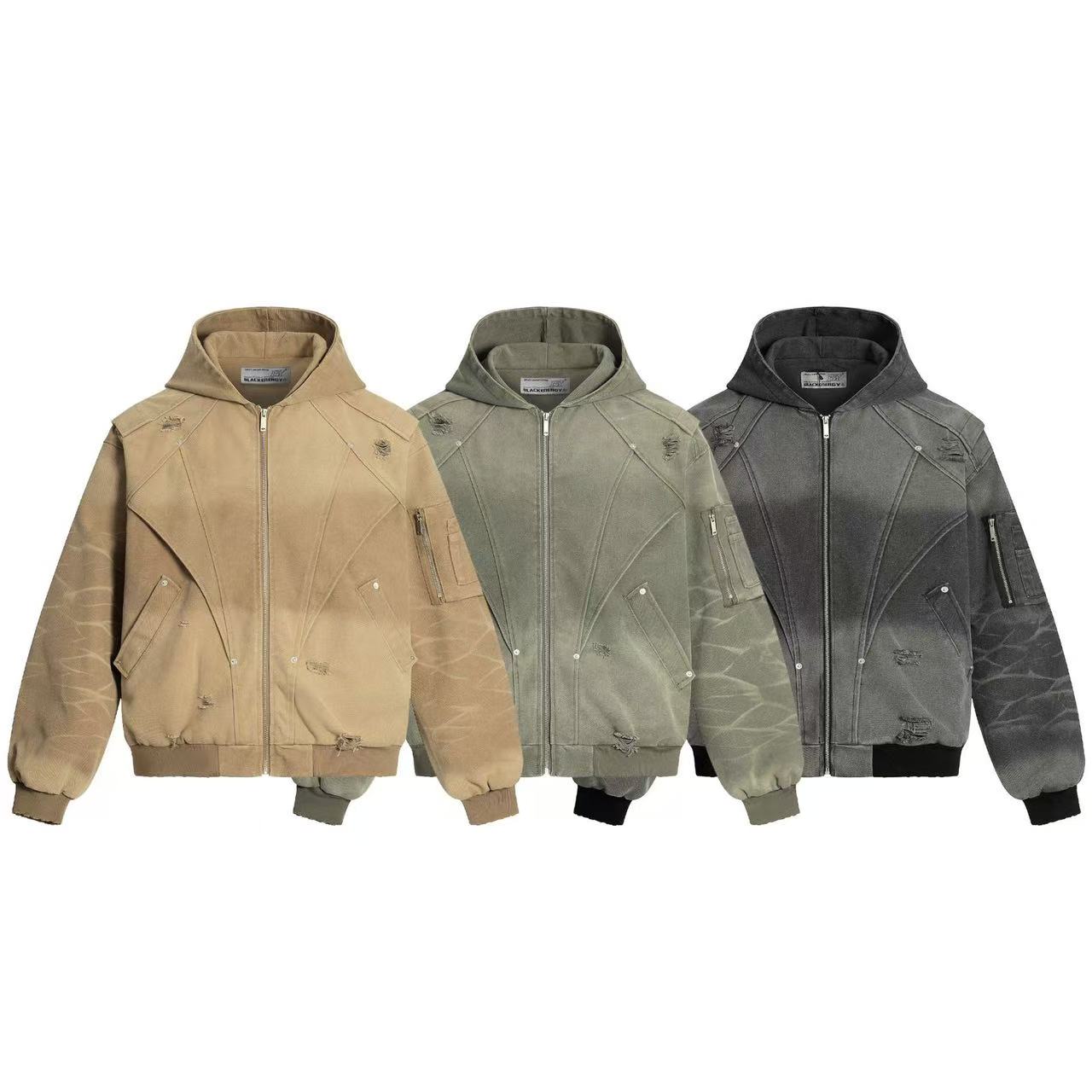 Vintage Washed Distressed Hooded Jacket