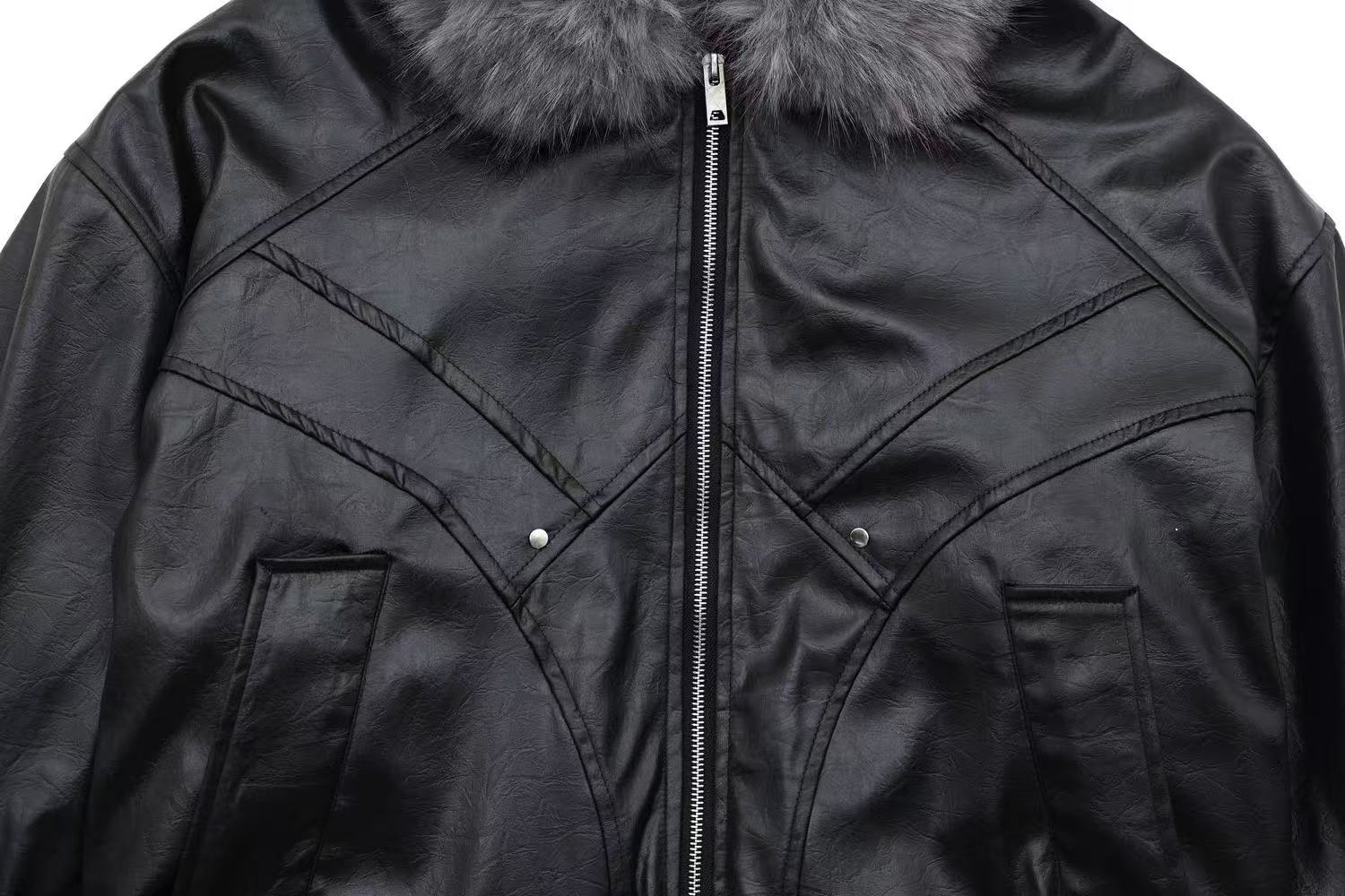 Vintage Pu Leather with Faux-Fur Hooded Jacket