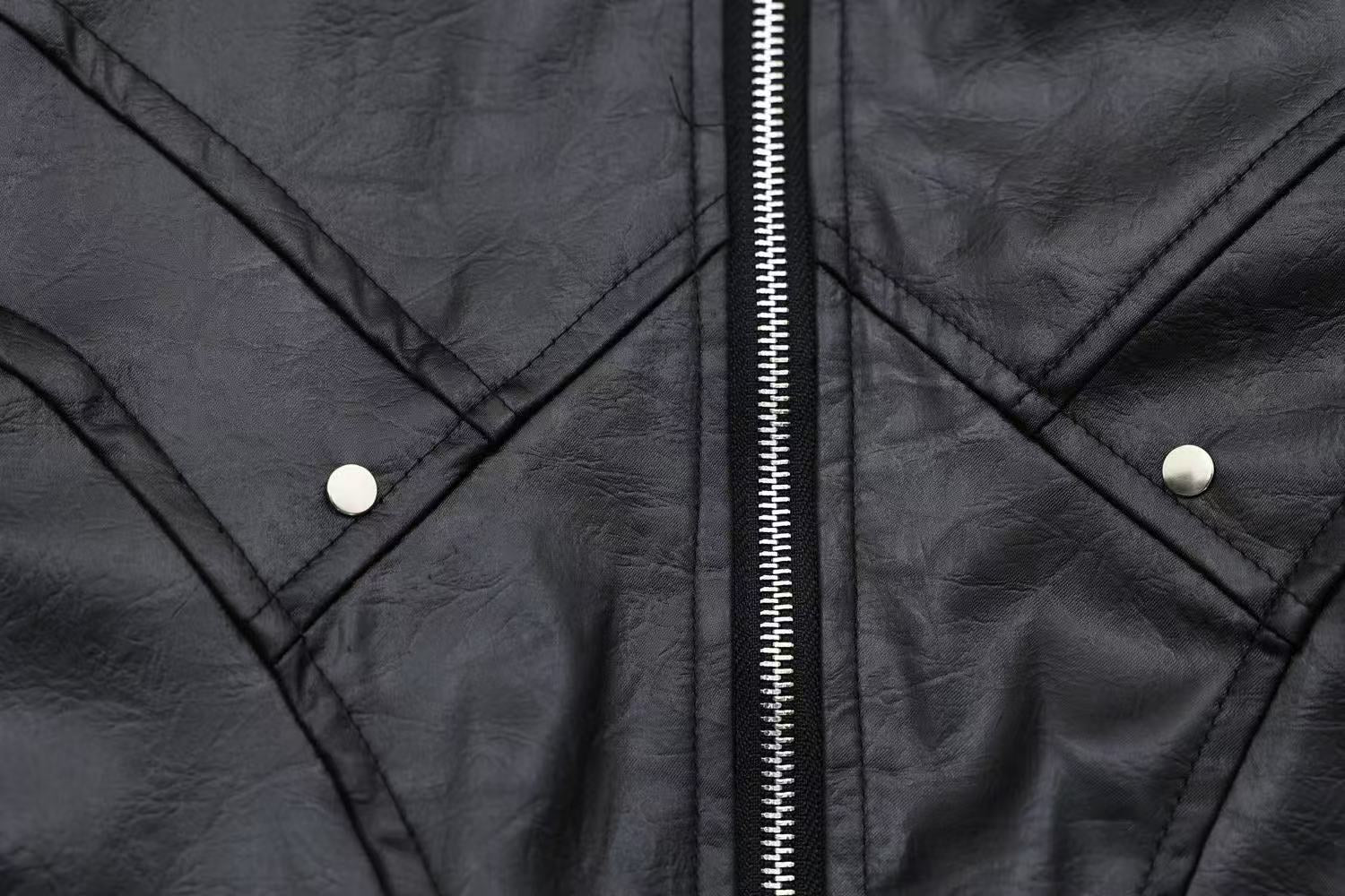 Vintage Pu Leather with Faux-Fur Hooded Jacket