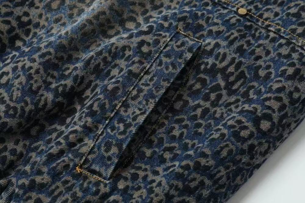 Blue Leopard-Print Faux-Fur Hooded Jacket