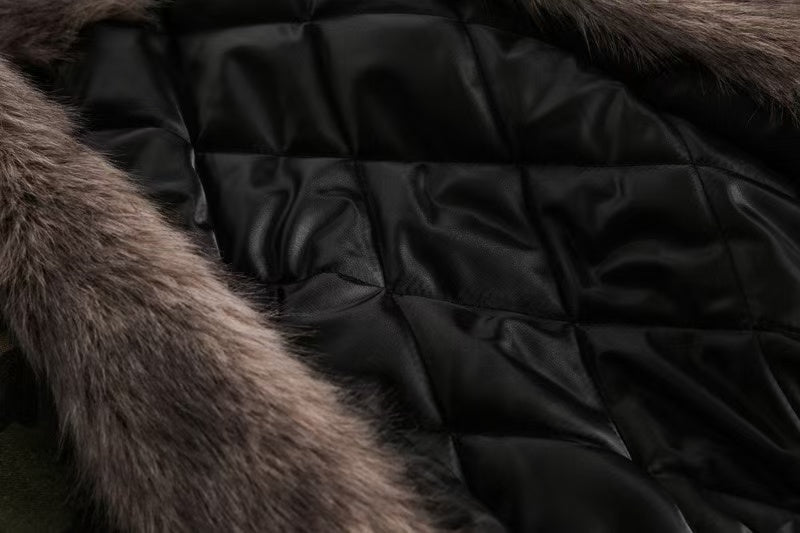 Vintage Camo Fur Collar Hooded Jacket