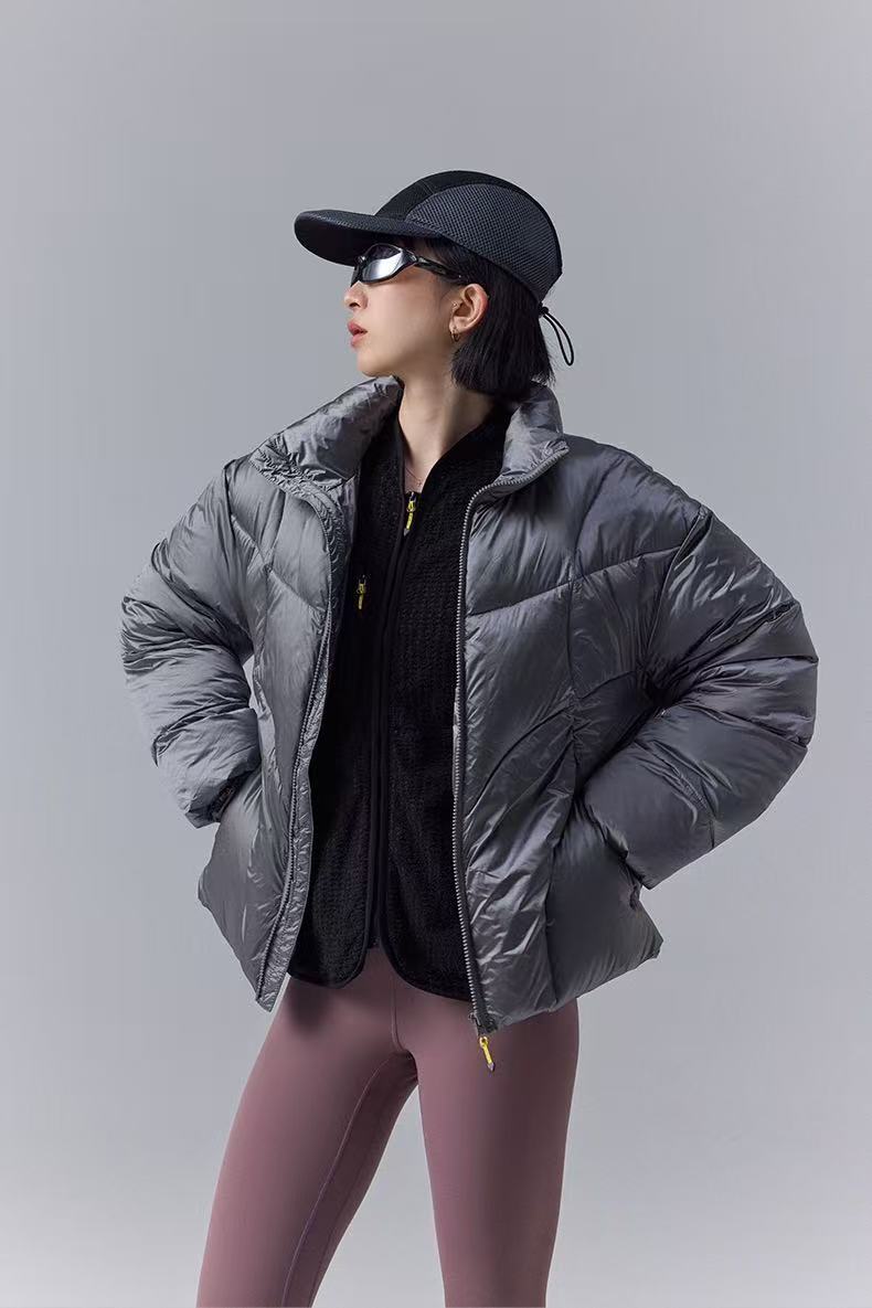 Metallic Water-Resistant Puffer Jacket in 90% White Duck Down