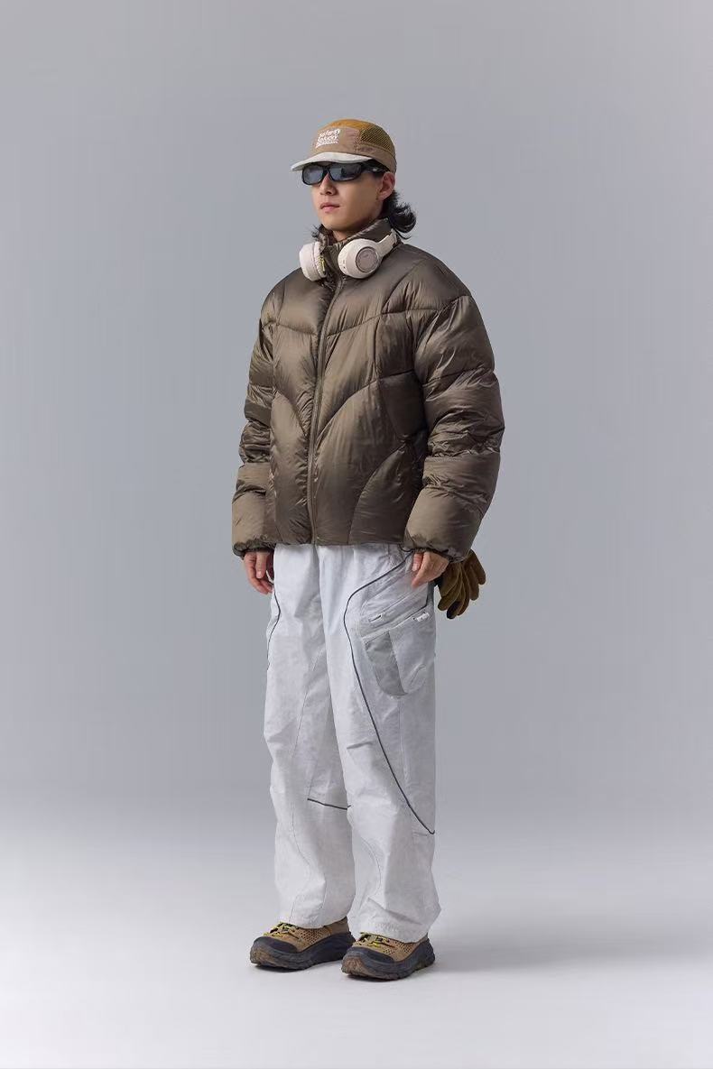 Metallic Water-Resistant Puffer Jacket in 90% White Duck Down