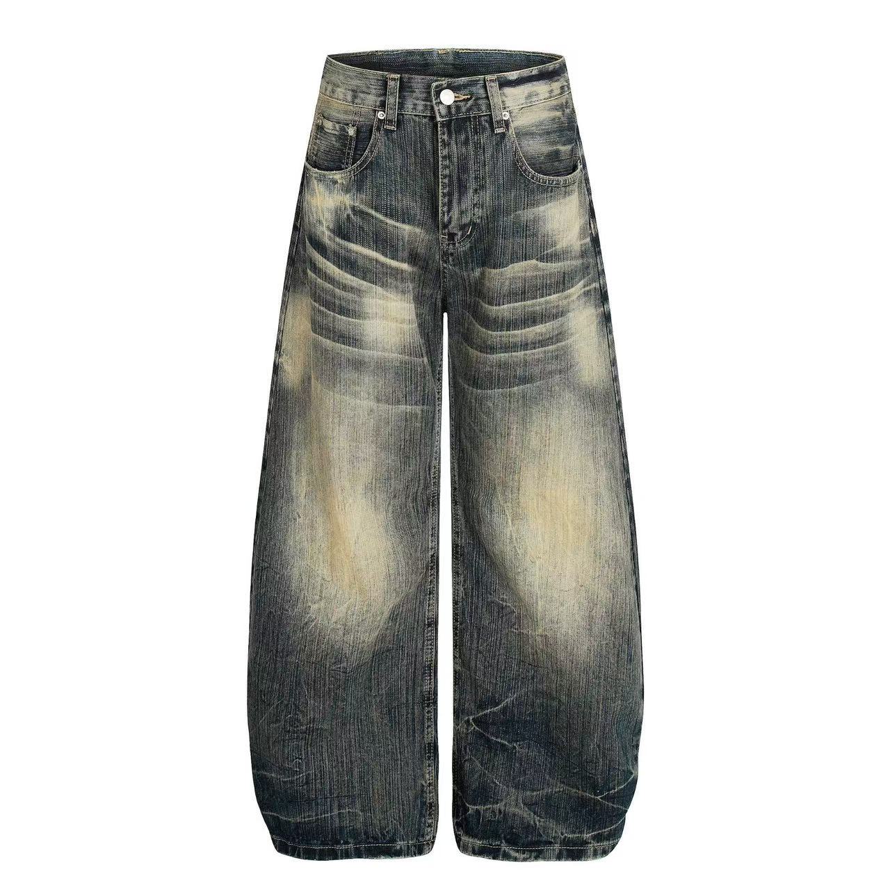 Vintage Washed Textured Wide-Leg Jeans