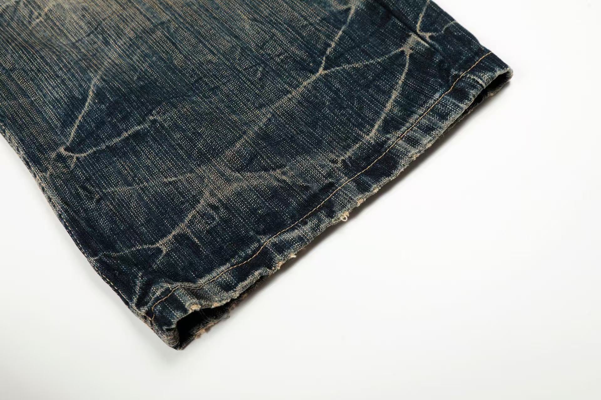 Vintage Washed Textured Wide-Leg Jeans