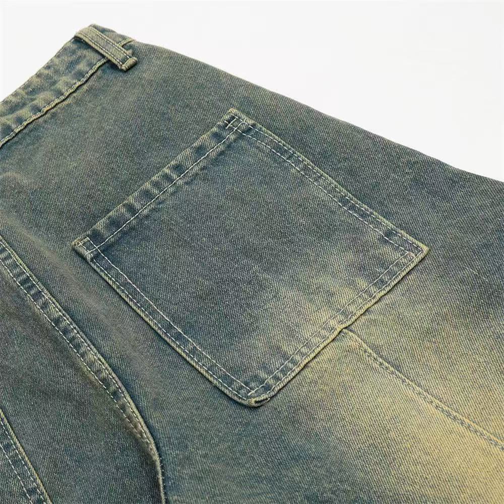 Line-Deconstructed Washed Wide-Leg Baggy Jeans