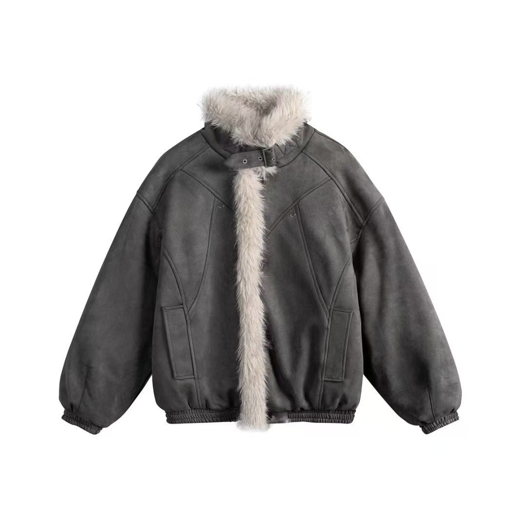 Clean-Fit Faux-Fur Collar Jacket