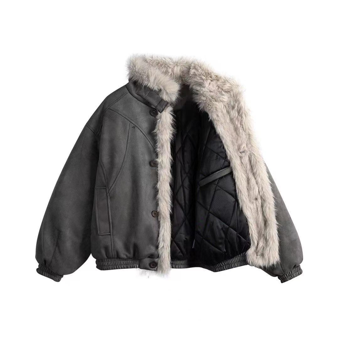 Clean-Fit Faux-Fur Collar Jacket