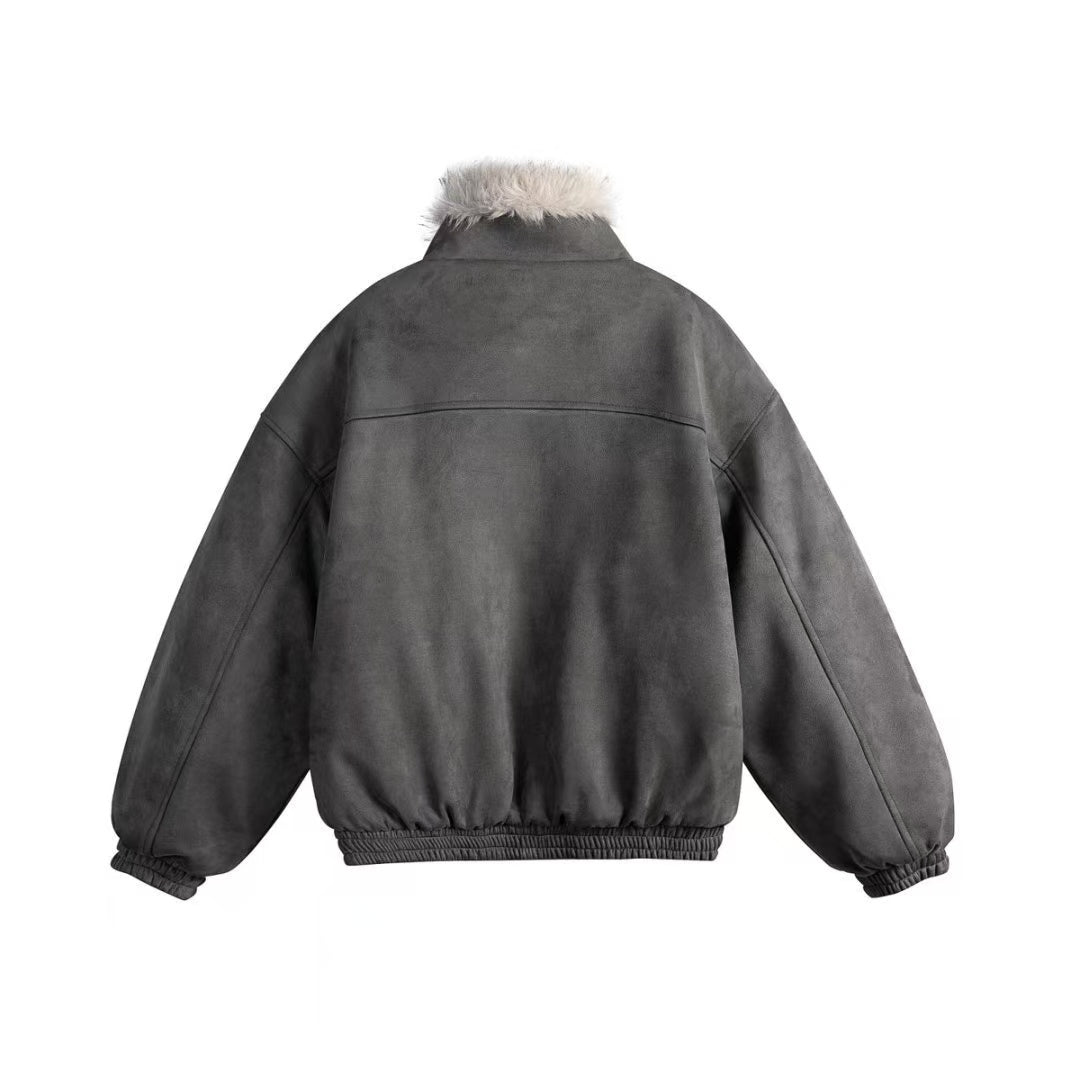 Clean-Fit Faux-Fur Collar Jacket