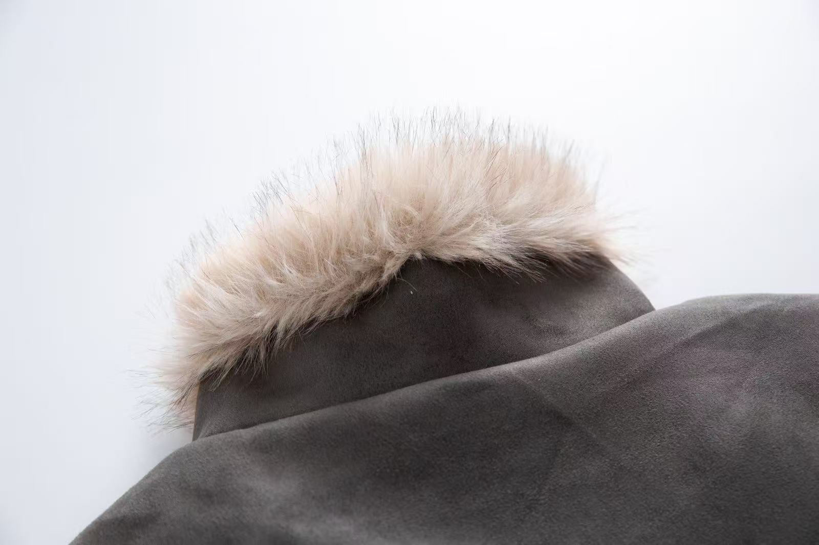 Clean-Fit Faux-Fur Collar Jacket