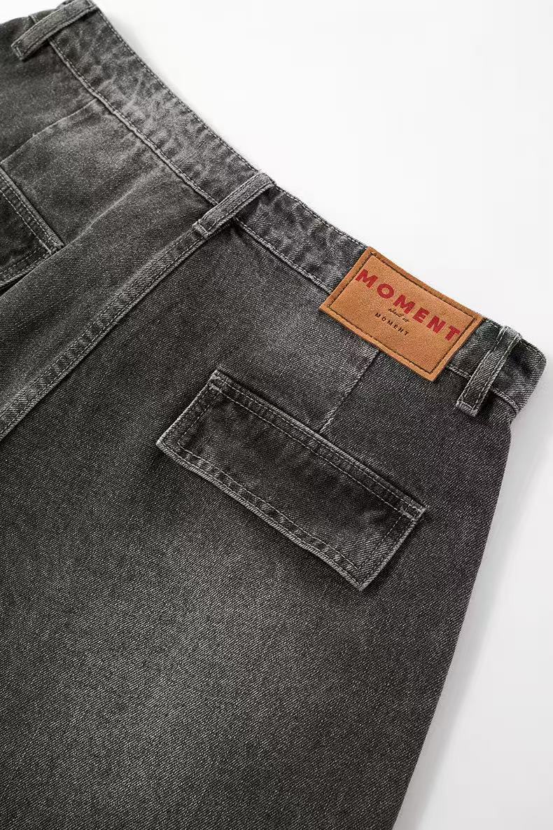 Line-Deconstructed Washed Wide-Leg Baggy Jeans