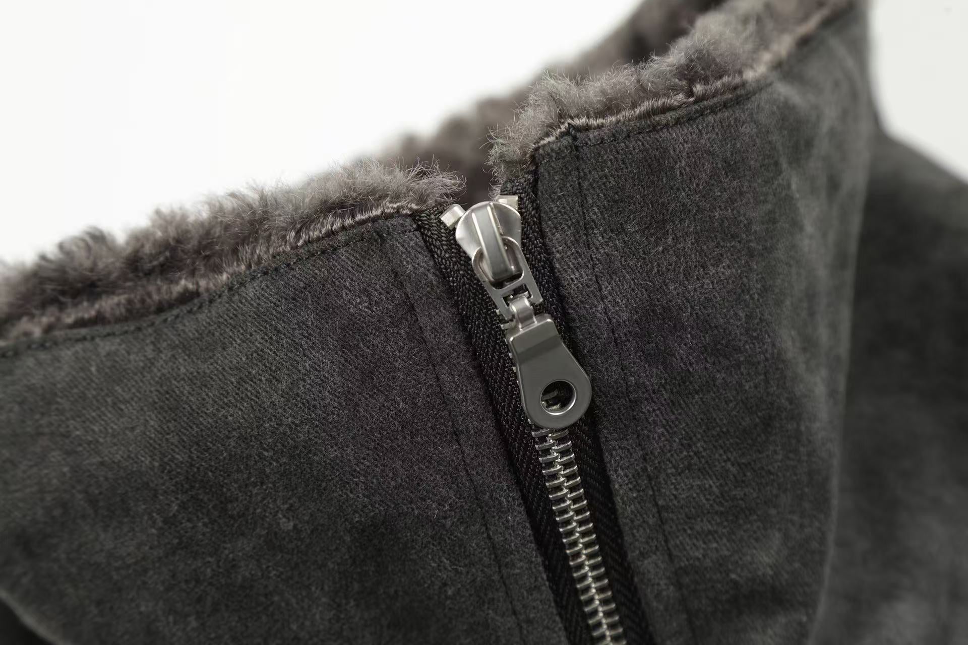 Vintage Washed Suede-Lined Thick Bomber Jacket