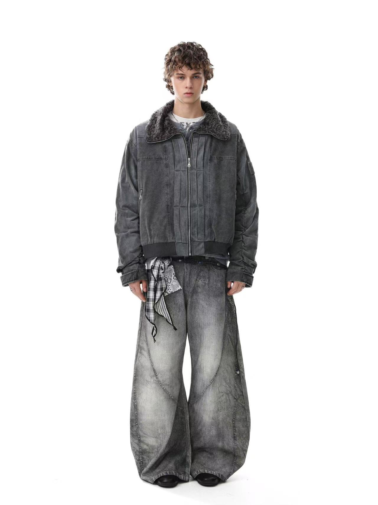 Vintage Washed Suede-Lined Thick Bomber Jacket