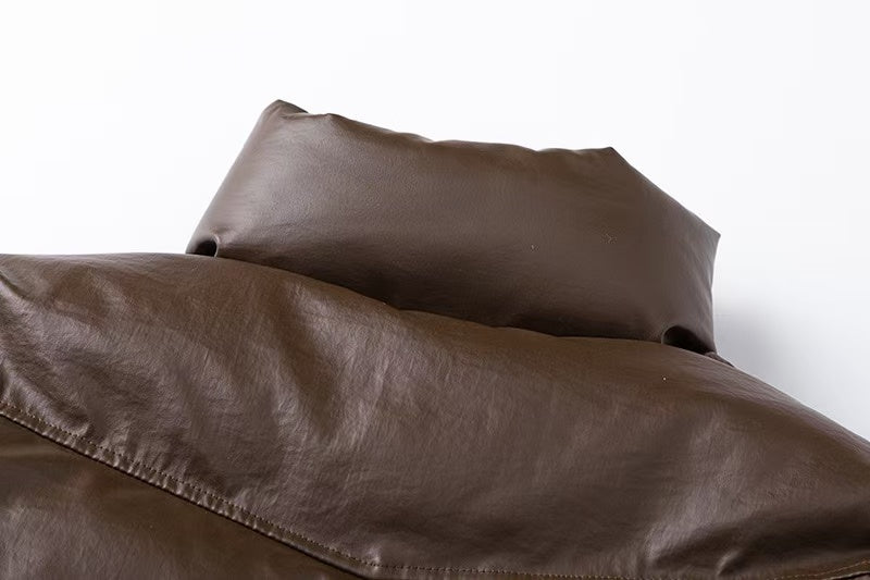 Vintage Pu Leather Faux-Fur Thick Jacket