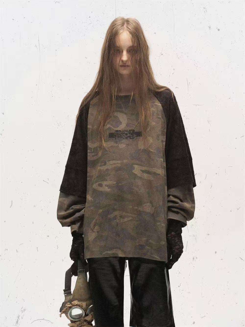 Camo Retro Distressed Long Sleeve