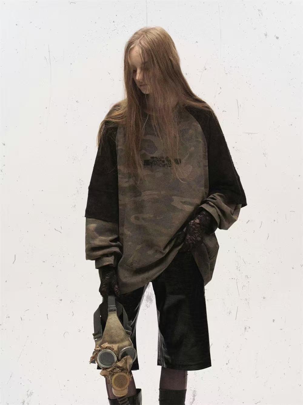 Camo Retro Distressed Long Sleeve