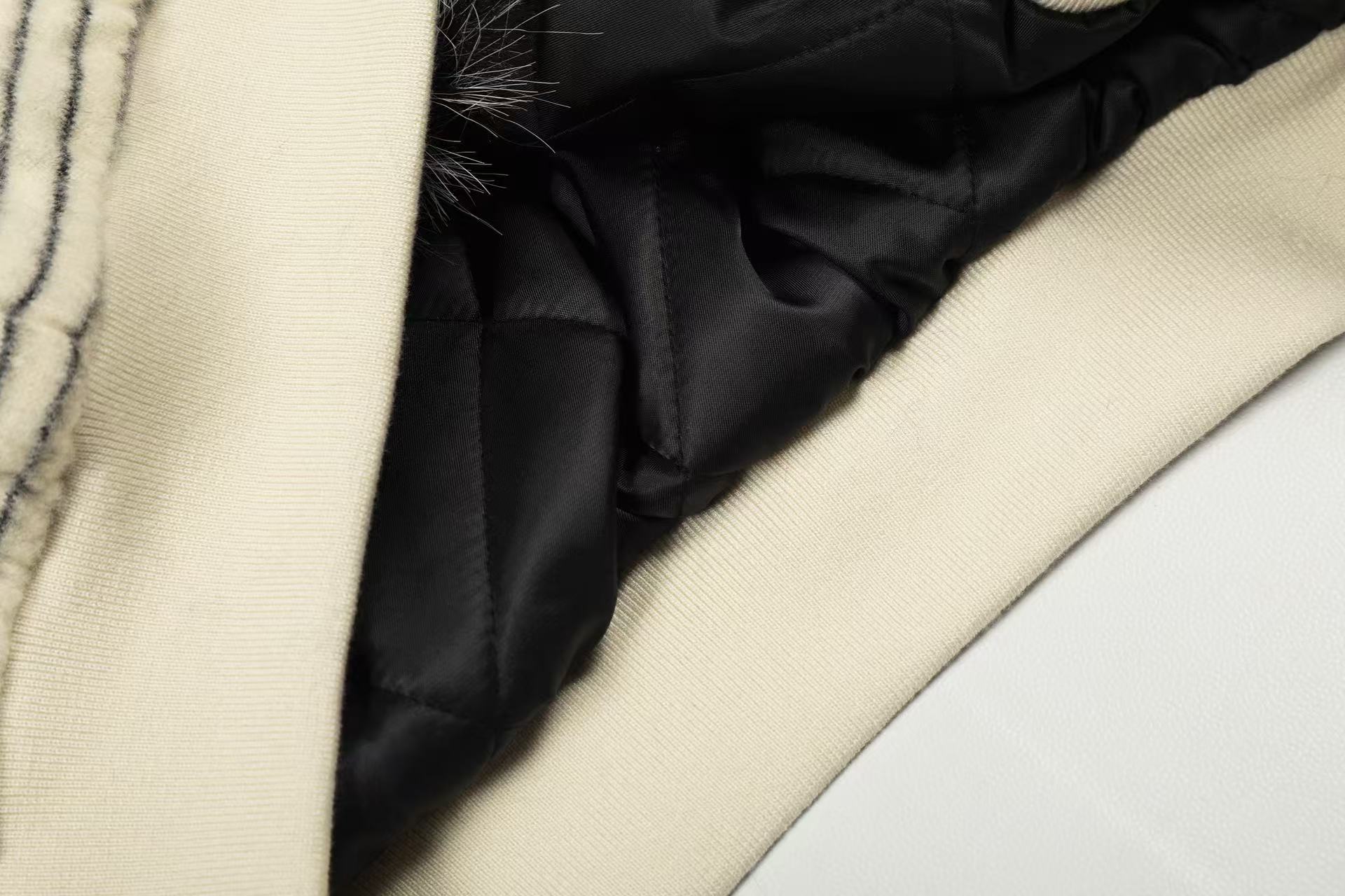 Striped Faux-Fur Collar Hooded Jacket