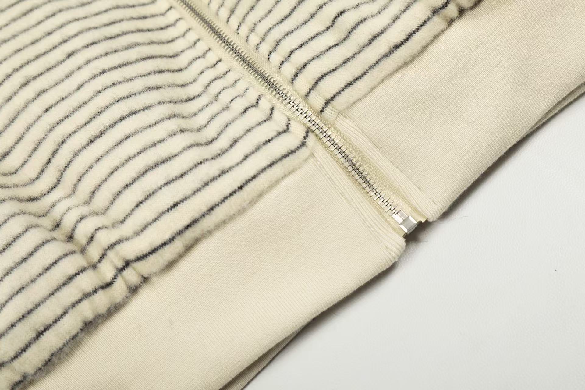 Striped Faux-Fur Collar Hooded Jacket