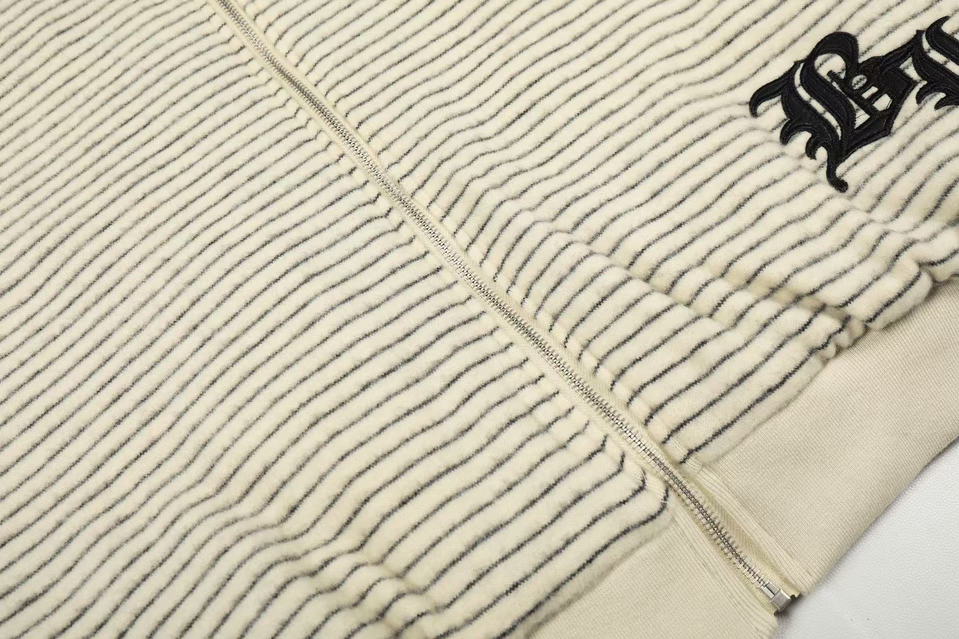 Striped Faux-Fur Collar Hooded Jacket