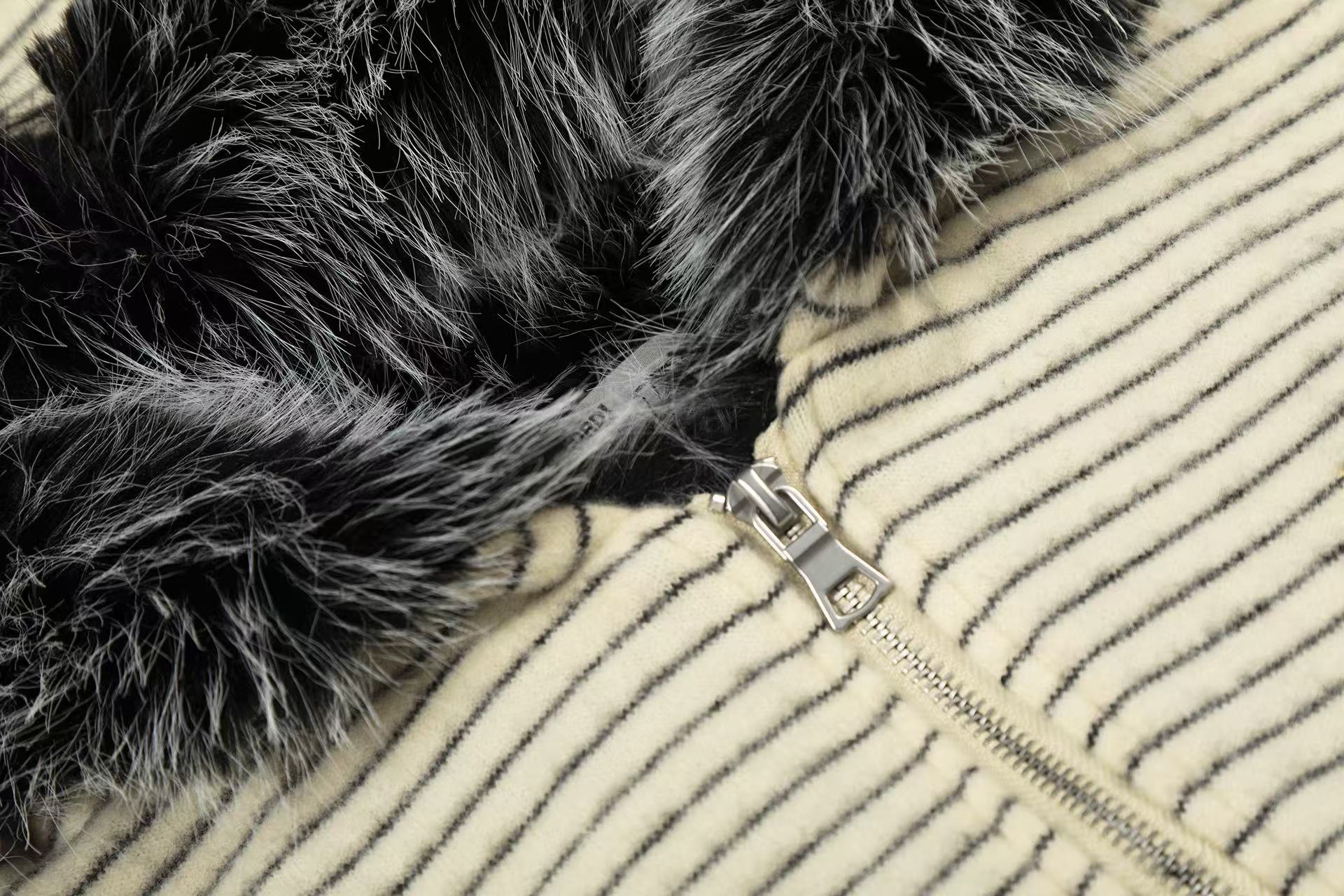 Striped Faux-Fur Collar Hooded Jacket
