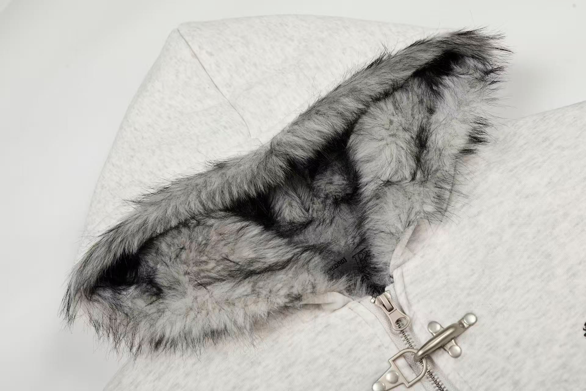 Letter-Print Plush Hooded Jacket