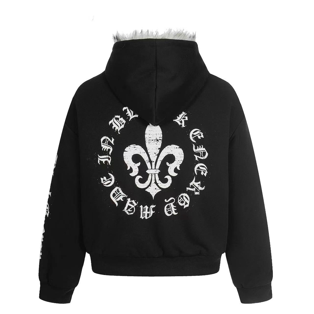 Letter-Print Plush Hooded Jacket