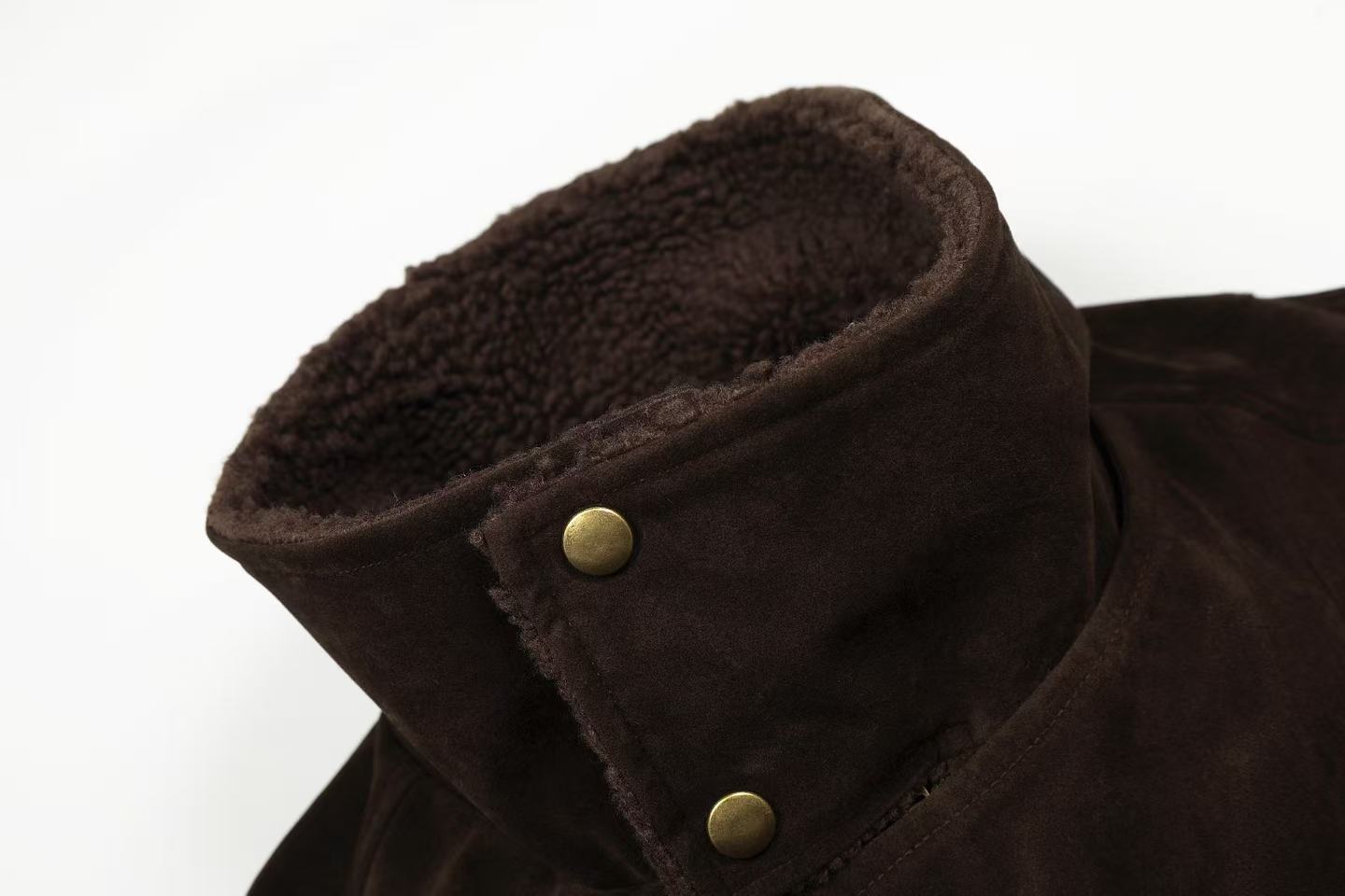 Vintage Street-Style Suede Stand-Collar Jacket