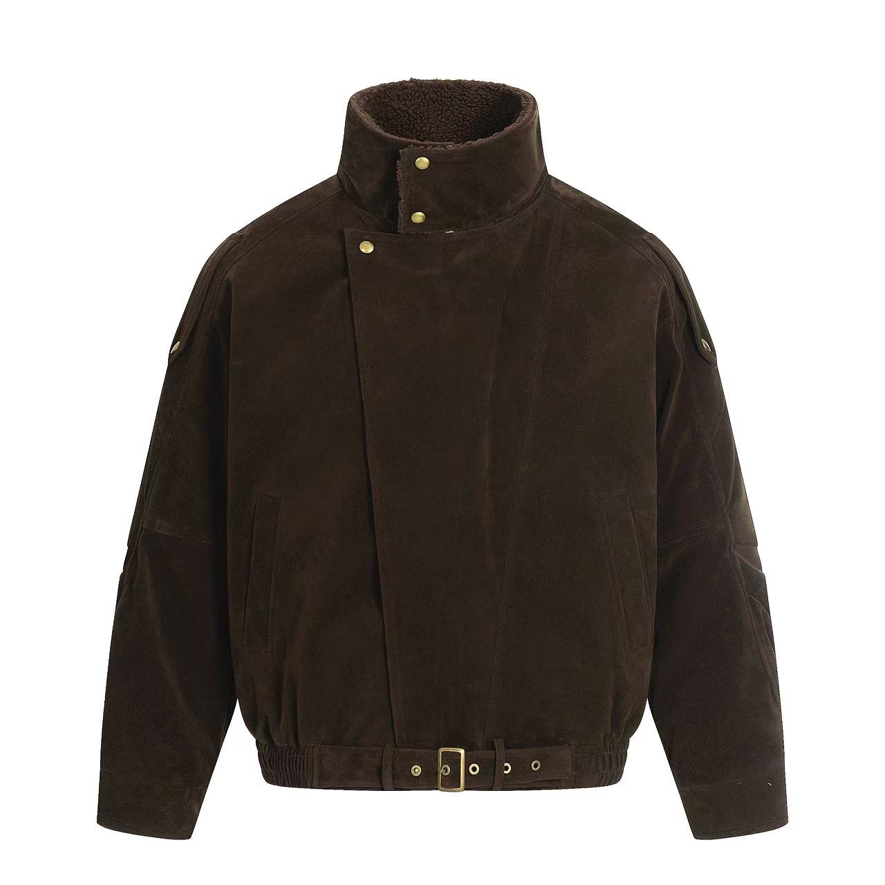 Vintage Street-Style Suede Stand-Collar Jacket