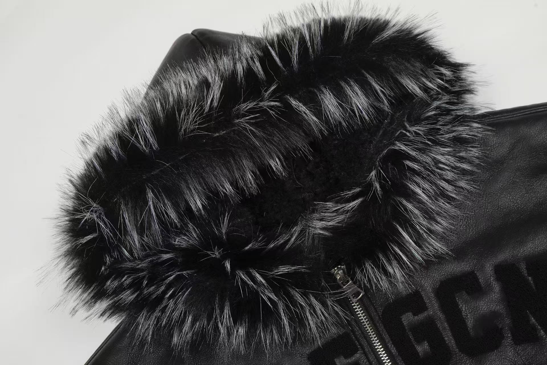 Vintage Street-Style PU Leather Faux-Fur Collar Jacket