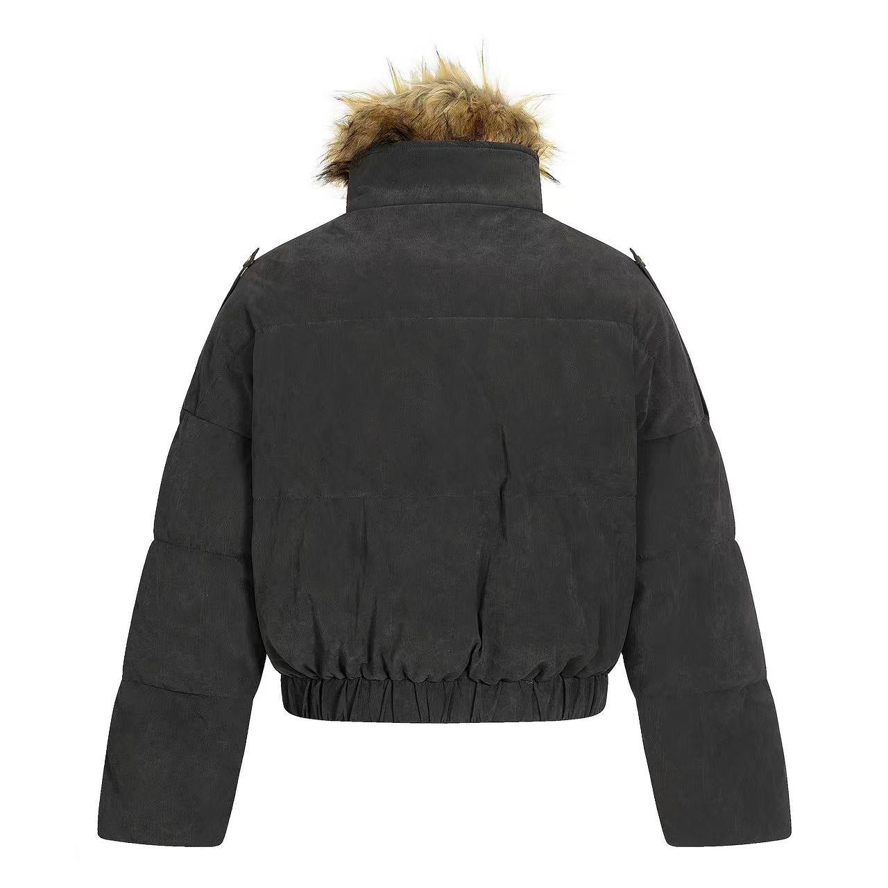 Faux-Fur Collar Work Jacket With Mock-Layer Design