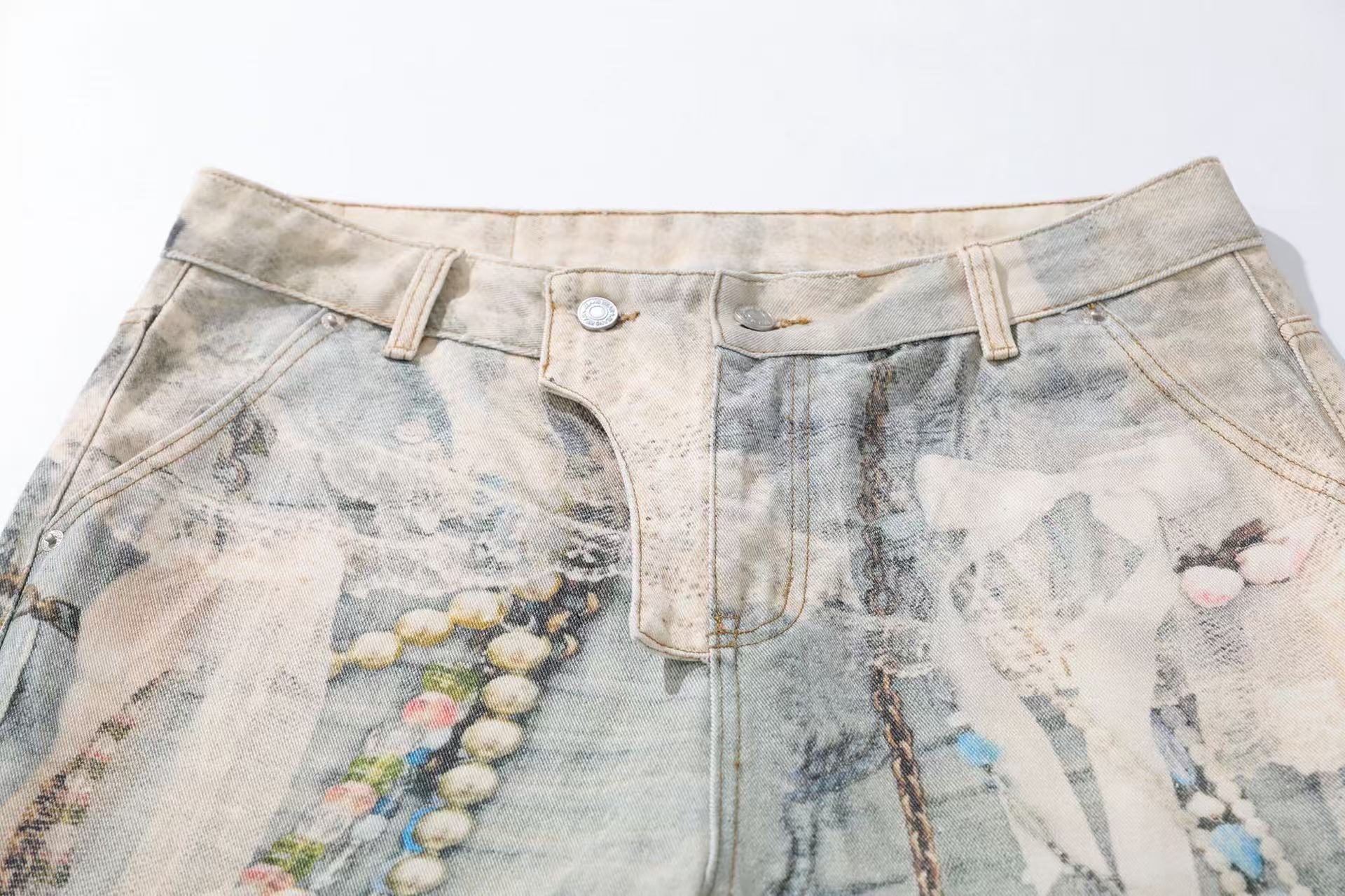 Street-Style 3D-Print Graffiti Straight-Leg Jeans