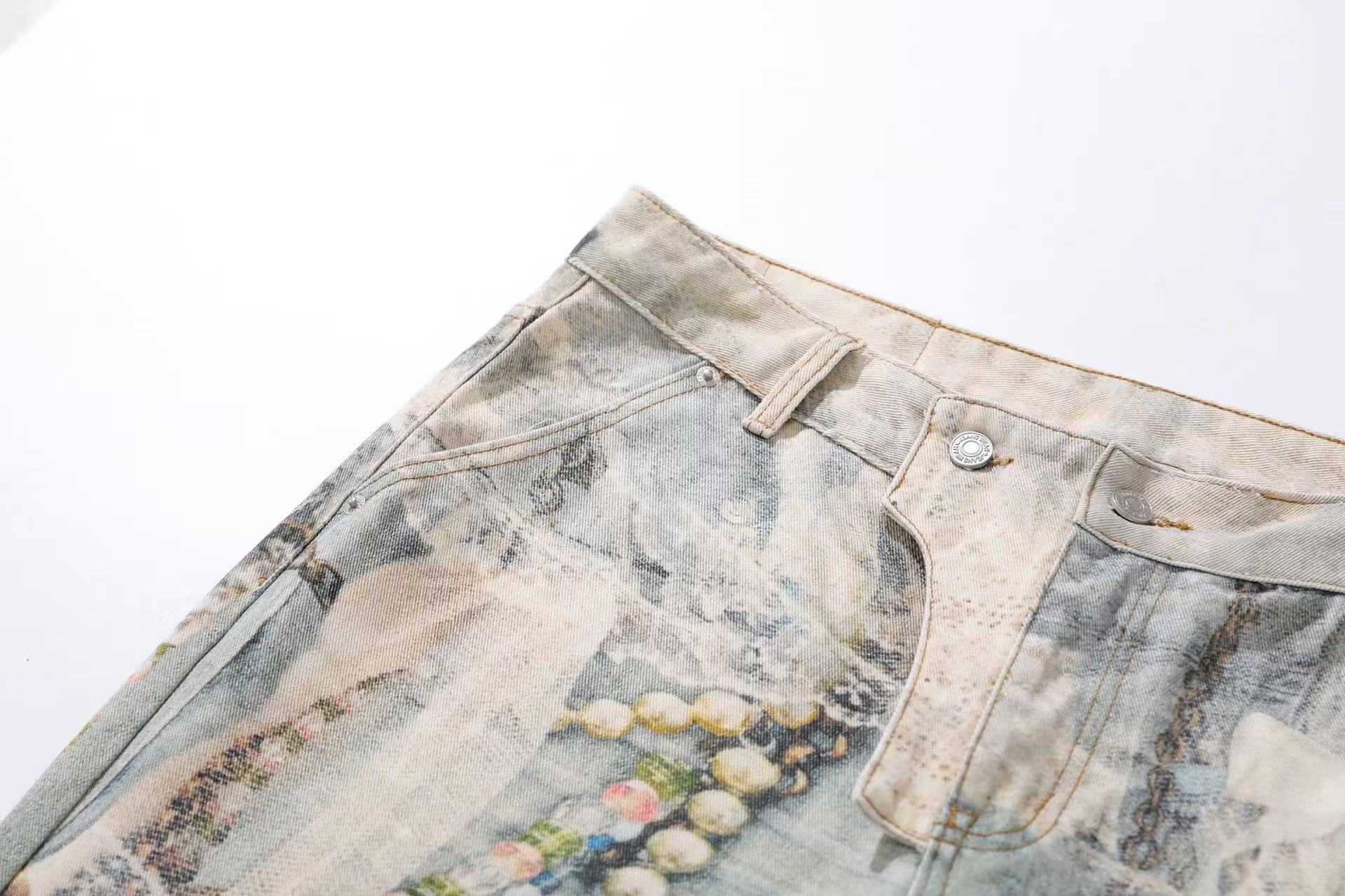 Street-Style 3D-Print Graffiti Straight-Leg Jeans