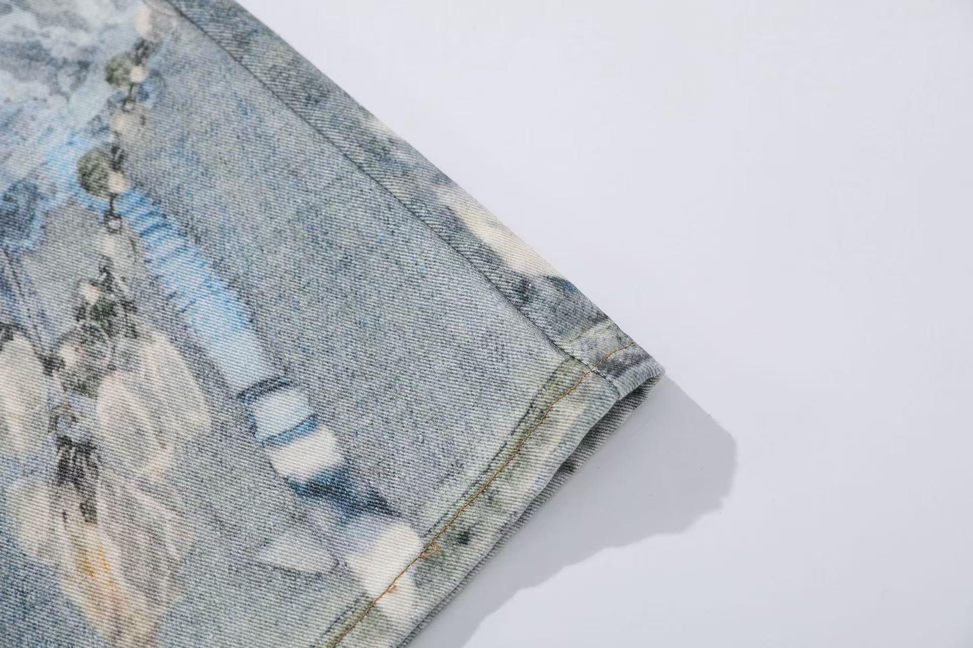 Street-Style 3D-Print Graffiti Straight-Leg Jeans