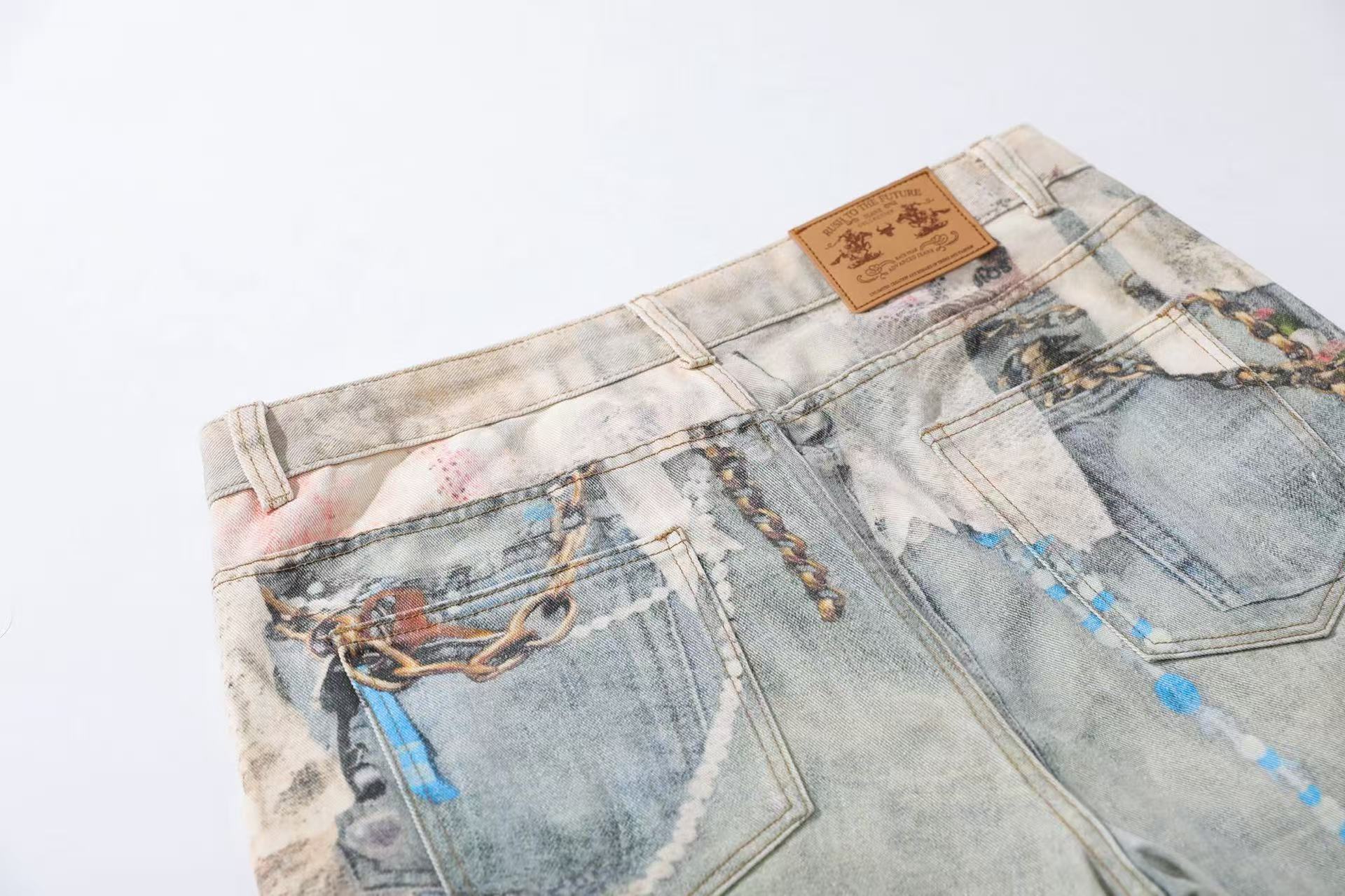 Street-Style 3D-Print Graffiti Straight-Leg Jeans