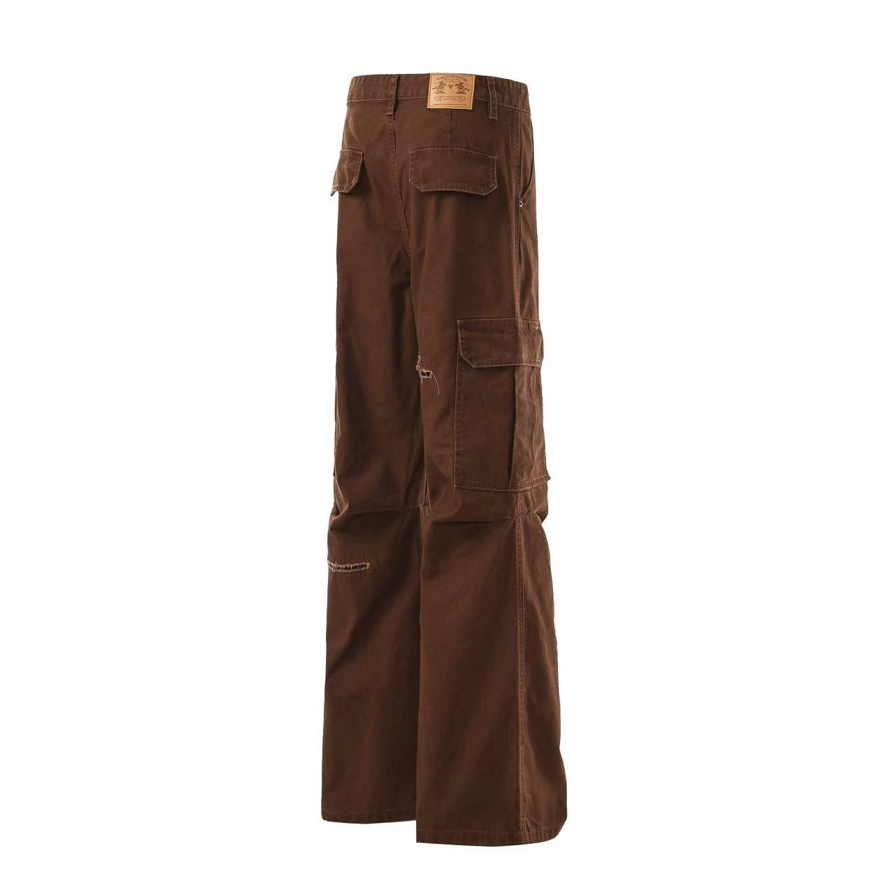 Multi-Pocket Distressed Wide-Leg Cargo Pants