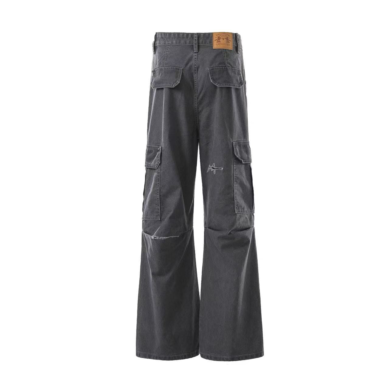 Multi-Pocket Distressed Wide-Leg Cargo Pants