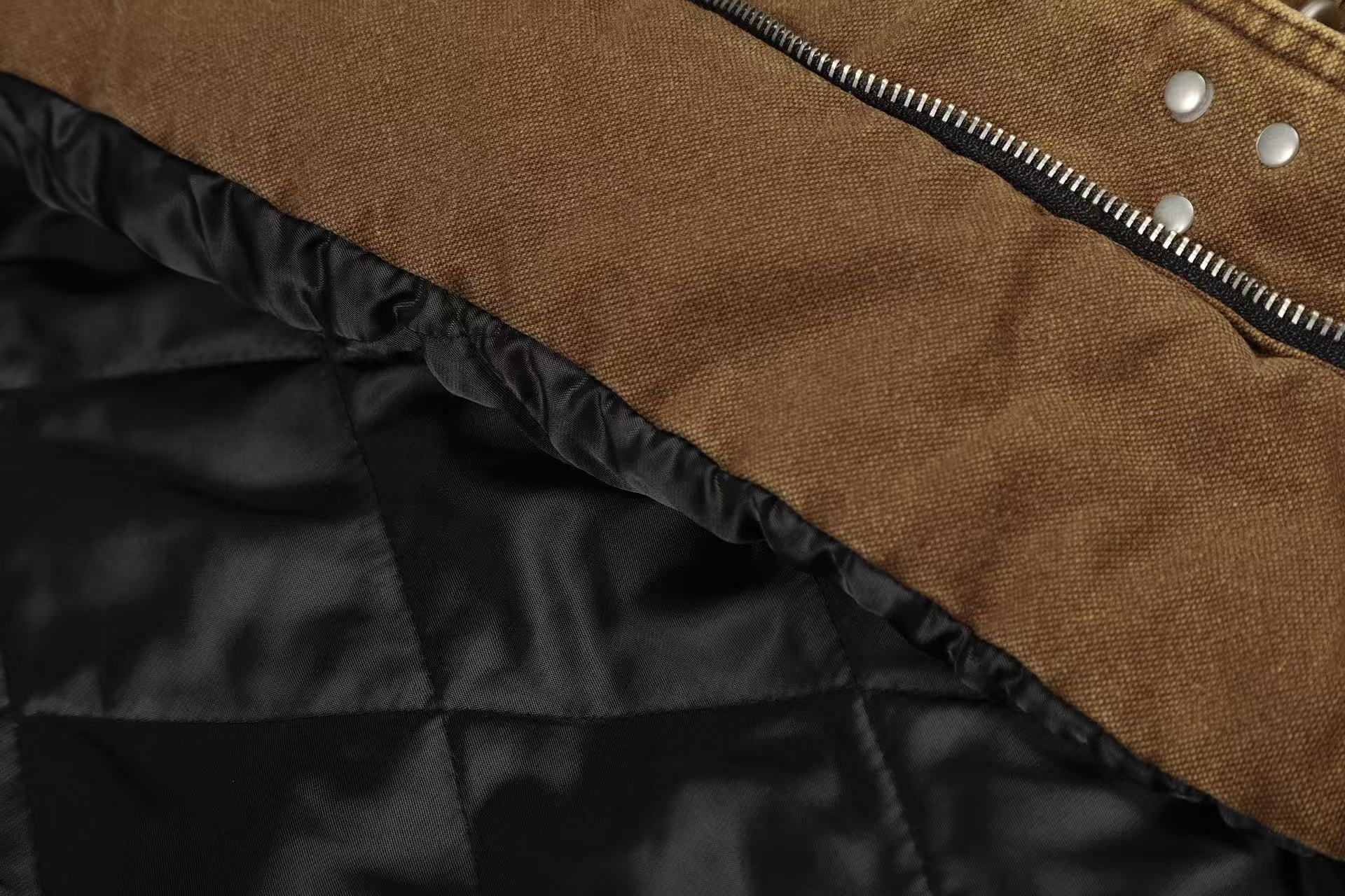 Knight-Print Color-Block Lapel Padded Jacket