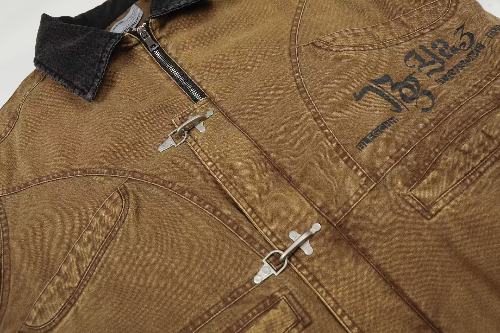 Knight-Print Color-Block Lapel Padded Jacket