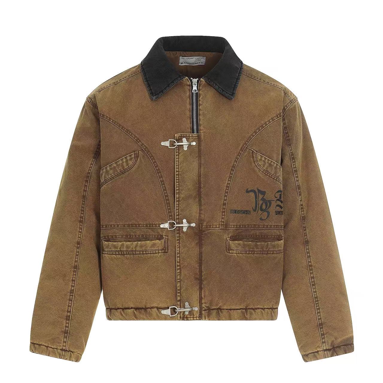 Knight-Print Color-Block Lapel Padded Jacket